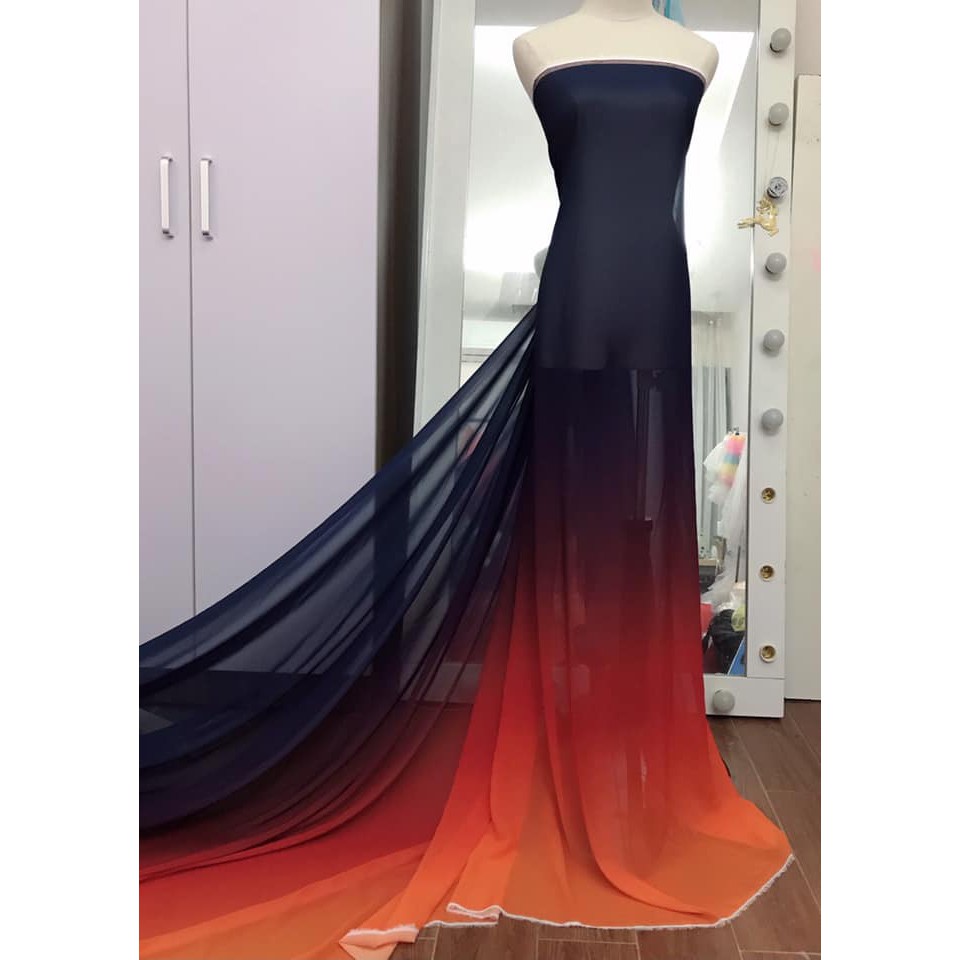 Vải voan chiffon ombre chuyển màu xanh -đỏ cam chất mềm mịn như tơ, rủ đẹp