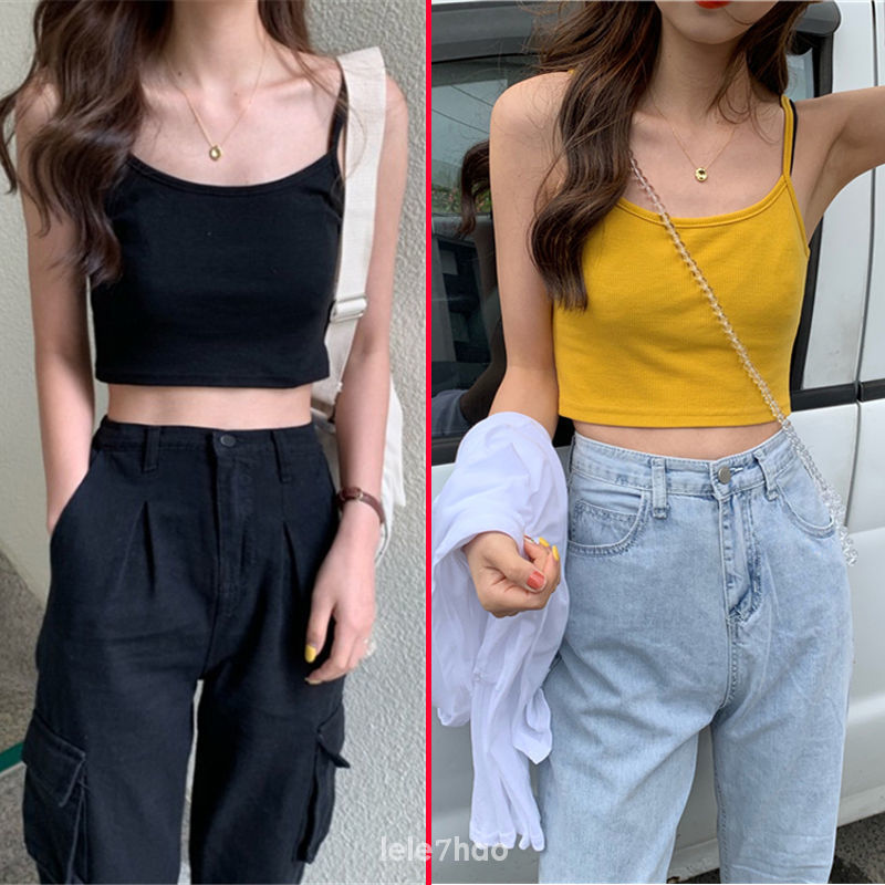 Áo hai dây màu trơn form ôm phong cách Hàn Quốc