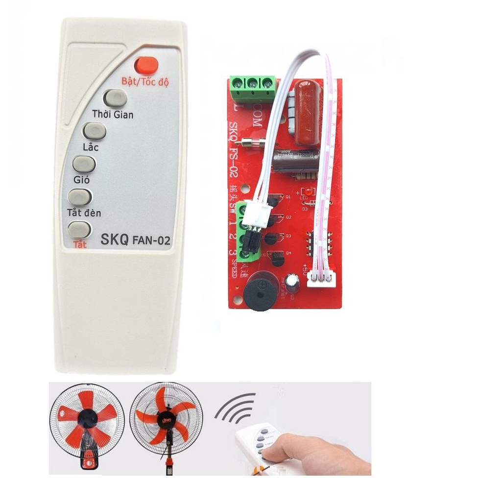 Bộ 2 Mạch quạt quạt điều khiển từ xa + 2 điều khiển TIẾNG VIỆT MẠCH ĐỎ LOẠI TỐT CÓ CẦU CHÌ BẢO VỆ CHỐNG QUÁ TẢI MẠCH TO