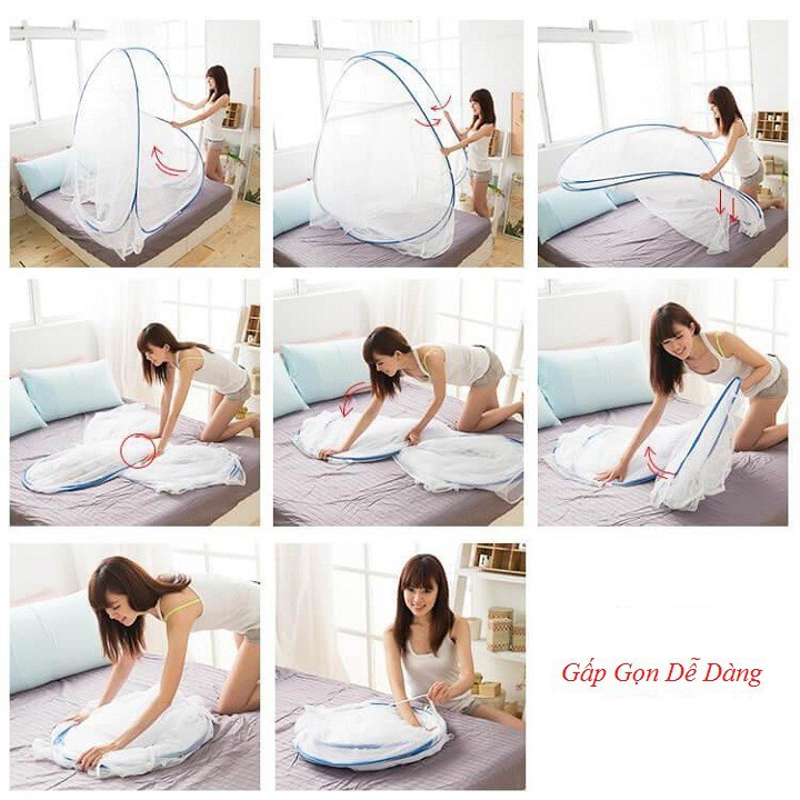 Màn chụp du lịch gấp gọn cao cấp kích thước 2m x 2m2 Mùng chụp chống muỗi khung thép gấp gọn