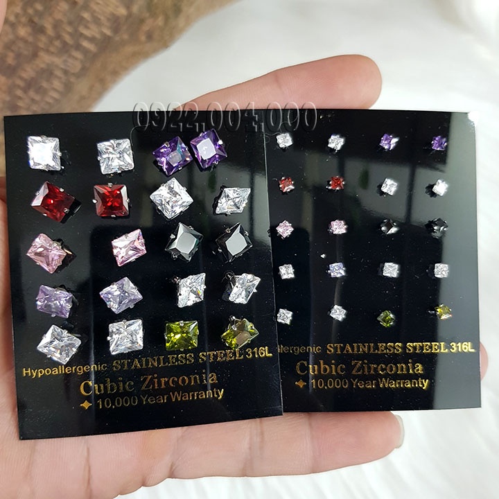 Bông tai nụ tròn đá màu (1 chiếc) đeo thời trang nam nữ.