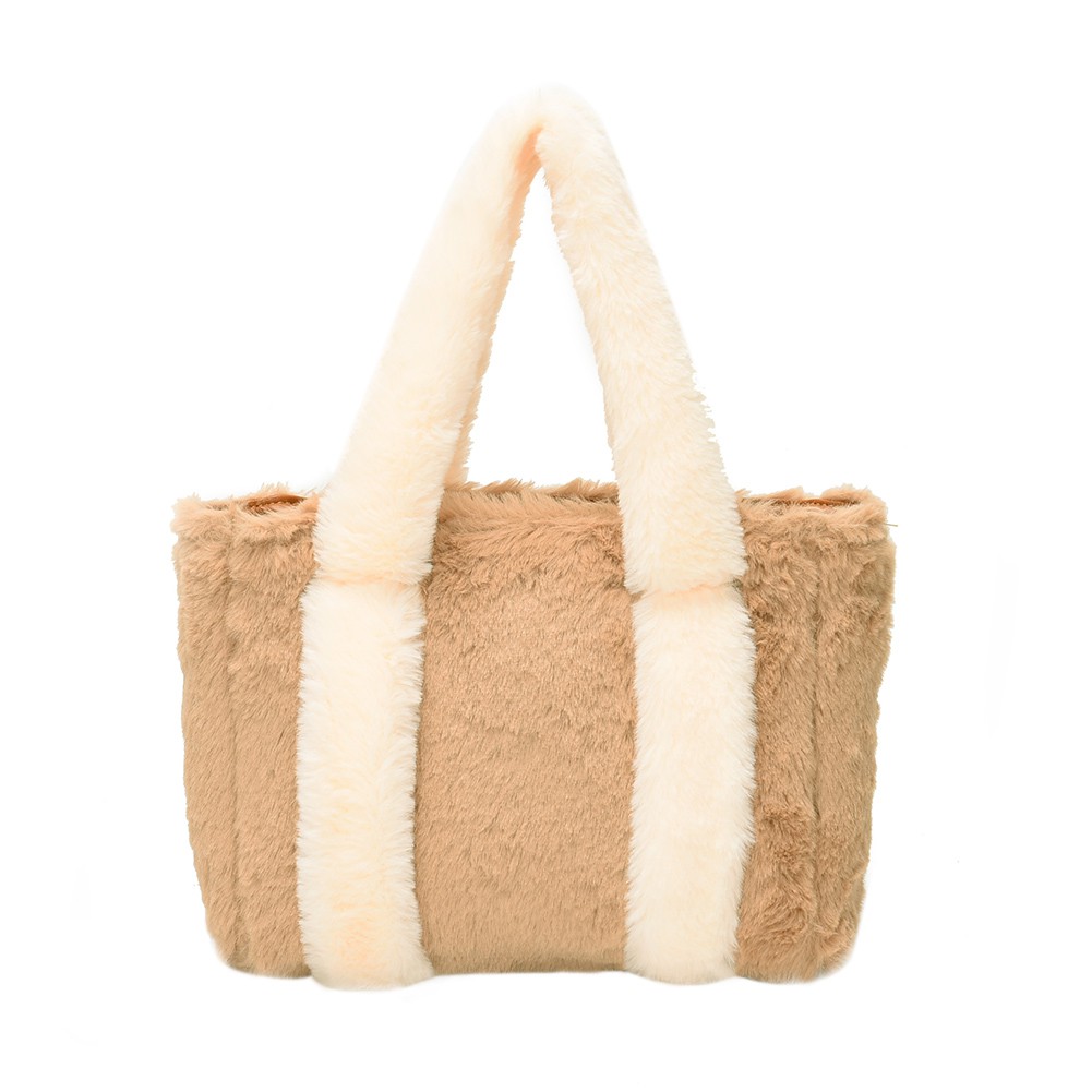 ✿starsstore✿Women Hit Color Handbag Plush Clutch Sling Bag Shoulder Top-handle Bags-250977