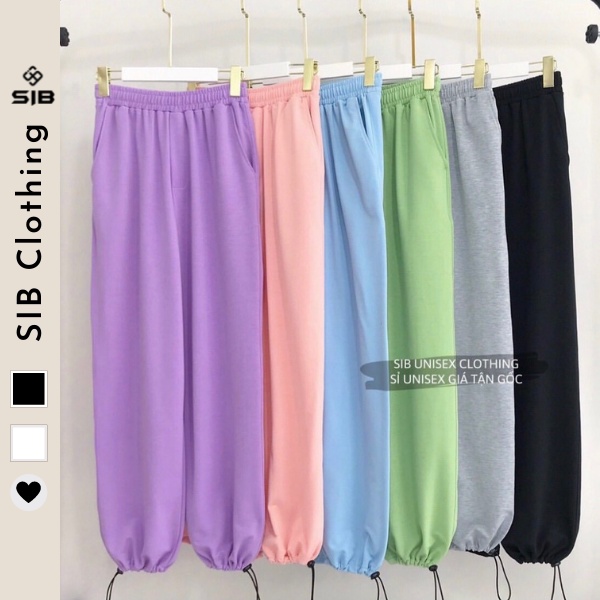 Quần jogger trơn ống rộng unisex quần ống suông có dây rút nhiều màu nam nữ SIB034
