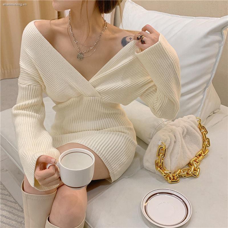 Đầm Dáng Chữ A Tay Dài Hở Vai Gợi Cảm Thời Trang Thu Đông Cho Nữ