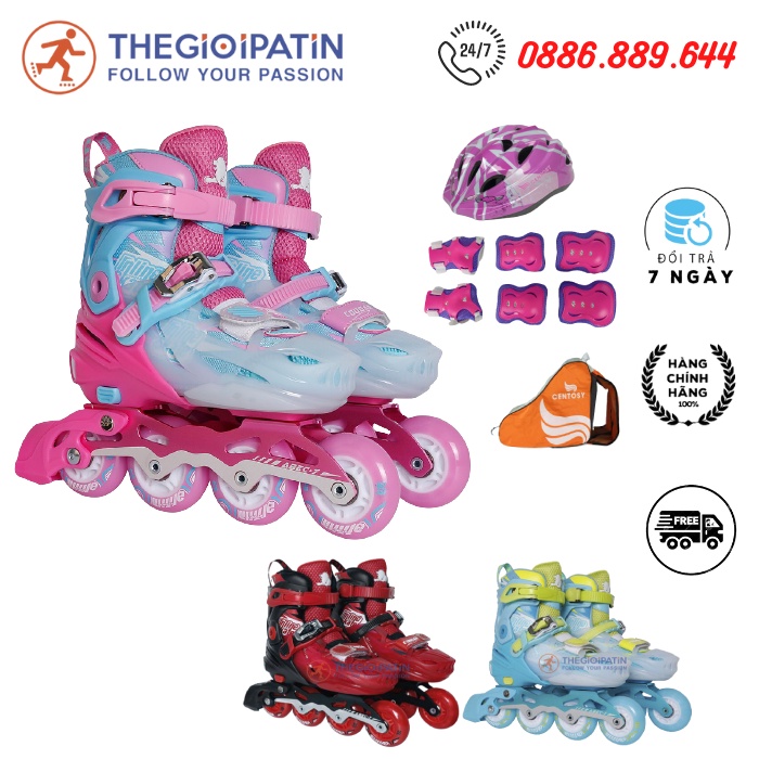 Giày Patin Cougar 333 (3 màu) Tặng Bộ bảo hộ chân tay + Mũ bảo hiểm siêu bền, siêu xinh, giày patin chính hãng cao cấp