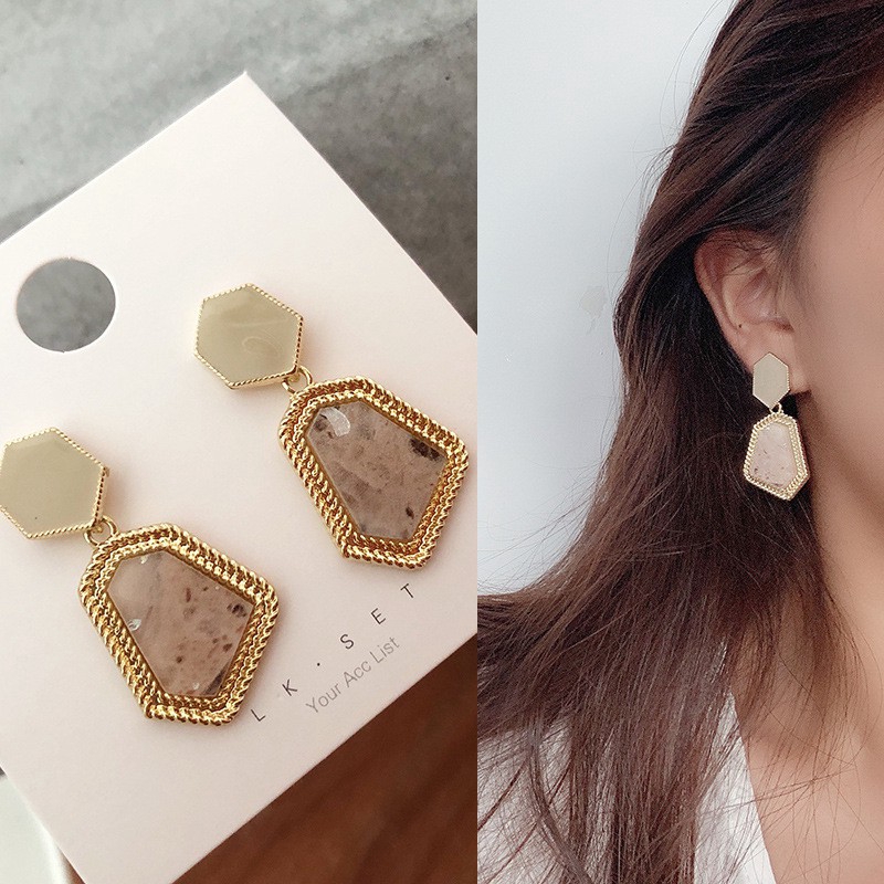 Enamel Stone Geometric Mental Drop Earring Girl Ins