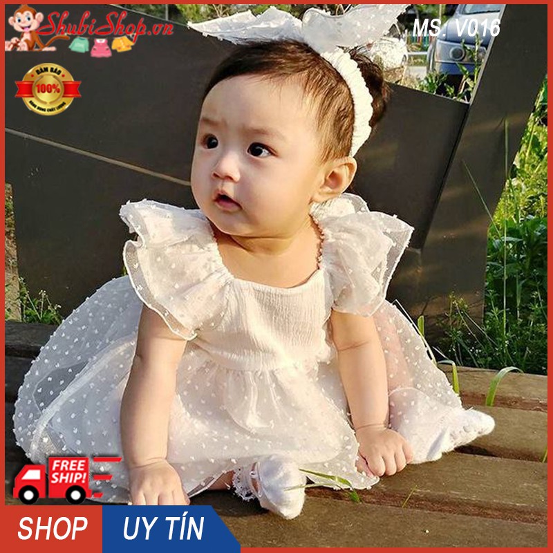 Đầm Bé Gái Trắng Dự Tiệc - Kèm Tuban Cao Cấp - Phối Ren Hoa Loại 1(không phải loại 2) -Anh Giang Shop