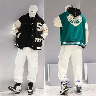 Áo khoác bomber đôi thêu phong cách Hàn Quốc cho nam simple áo varsity jacket retro áo khoác bóng chày nam fashion áo khoác gió 2 lớp from rộng varsity jacket bomber