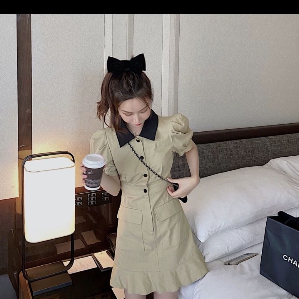 Đầm Đuôi Cá Vải Kaki Tay Ngắn Phong Cách Retro Thời Trang Mùa Hè | BigBuy360 - bigbuy360.vn