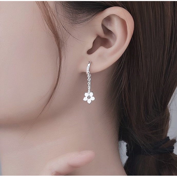 Bông tai bạc hình hoa 5 cánh, khuyên tai chất liệu bạc ta cao cấp - Trang sức bạc Evasilver
