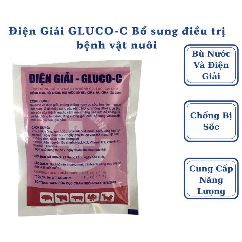 Điện giải Gluco-C 100g bổ sung chất, bù nước cho thú nuôi