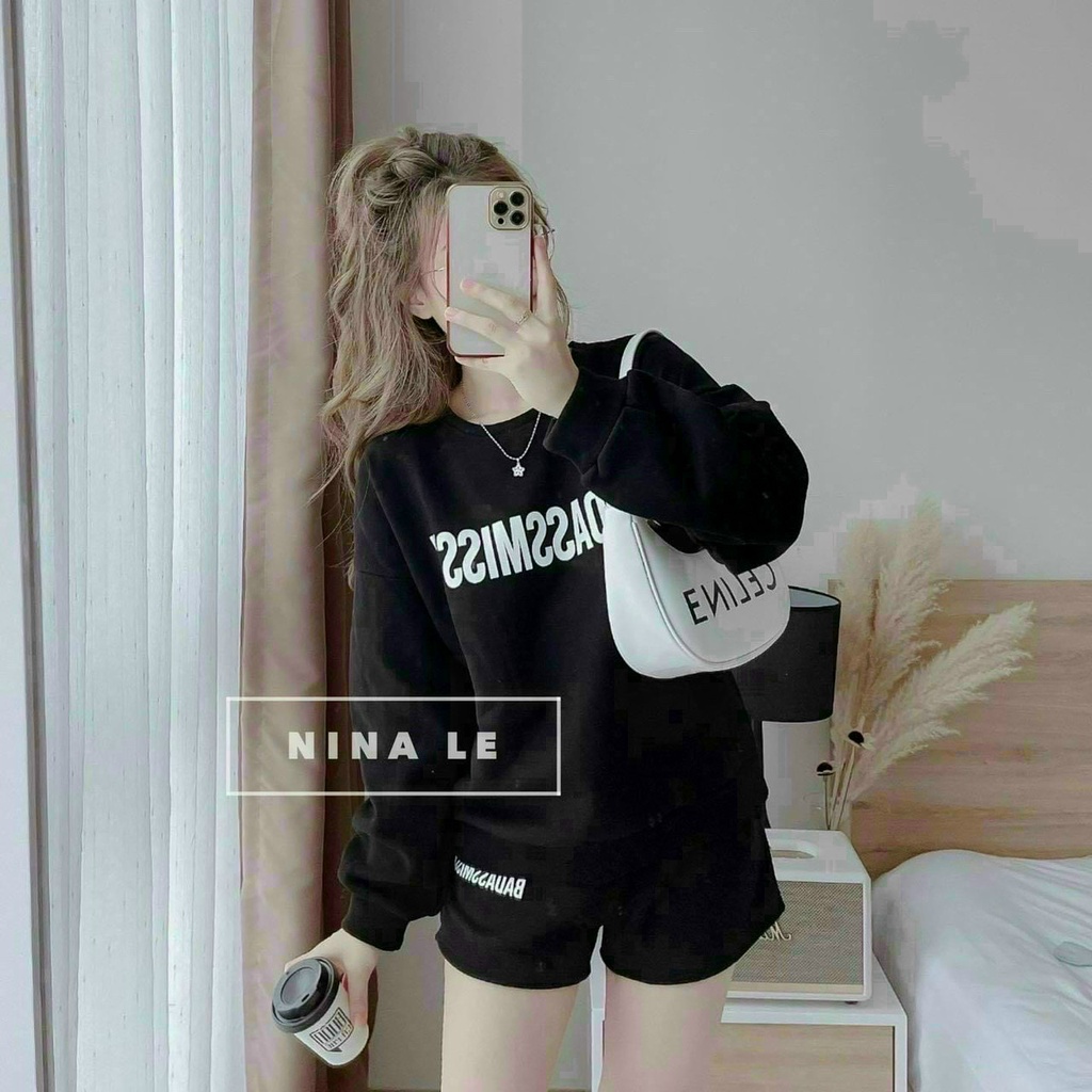 (Freeship)Bộ nỉ tay dài,bộ nữ in chữ nổi cực xinh,quần có túi thiết kế trẻ trung năng động,hàng chuẩn loại 1