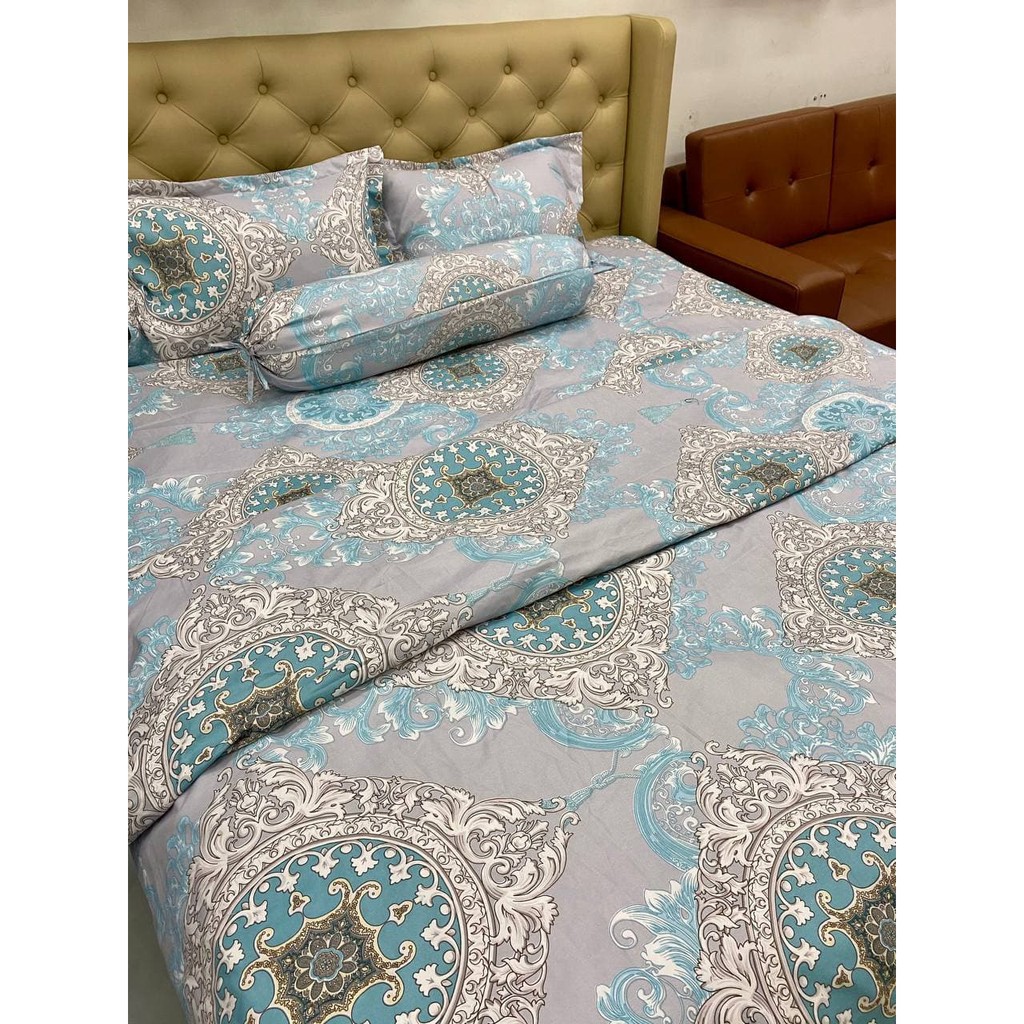 Bộ Chăn Ga Gối Poly Lanh Họa Tiết Hoàng Kim C.On Bedding