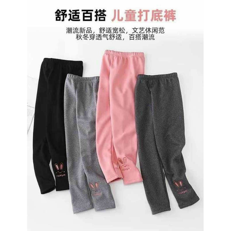 Quần legging bé gái  nỉ lót lông thêu hình thỏ ấm áp cho bé mặc đông