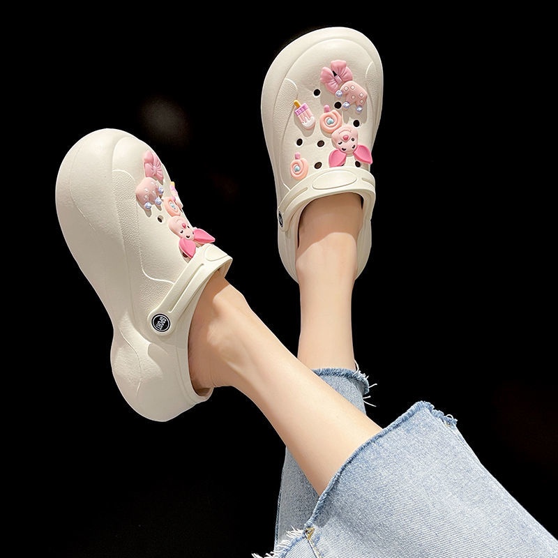 Lingmeisnow Giày Sandal Phối Lỗ Thoáng Khí Phong Cách Hàn Quốc Thời Trang Đi Mưa Mùa Hè Cho Nữ
