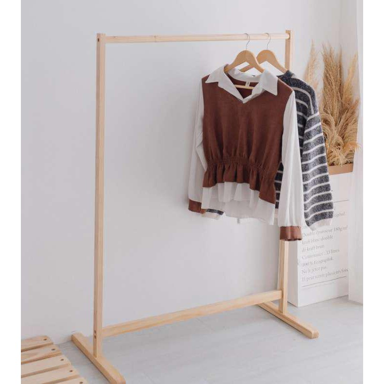 Giá treo quần áo gỗ thông tự nhiên/ Kệ gỗ treo quần áo đa năng Single Hanger decor nhà cửa