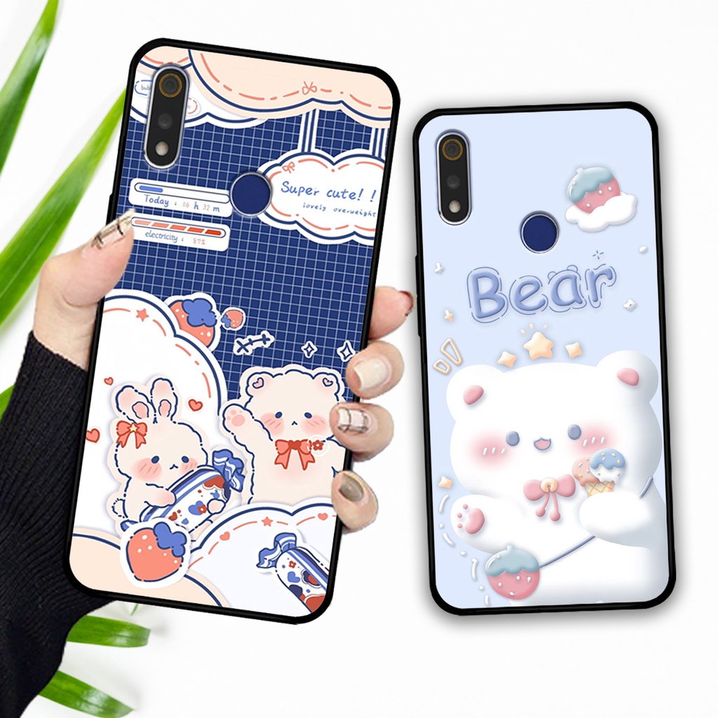 Ốp lưng Realme 3 / 3 Pro in hình caro gấu thỏ dễ thương