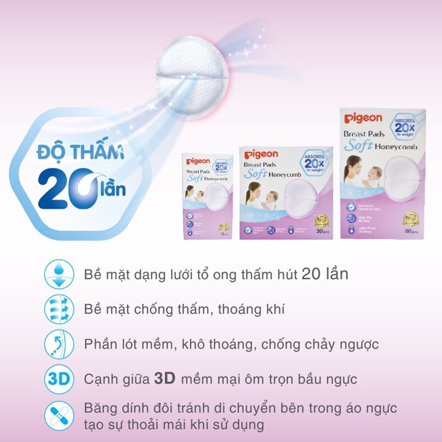 Tấm lót thấm sữa Pigeon 12/30/60 miếng/hộp