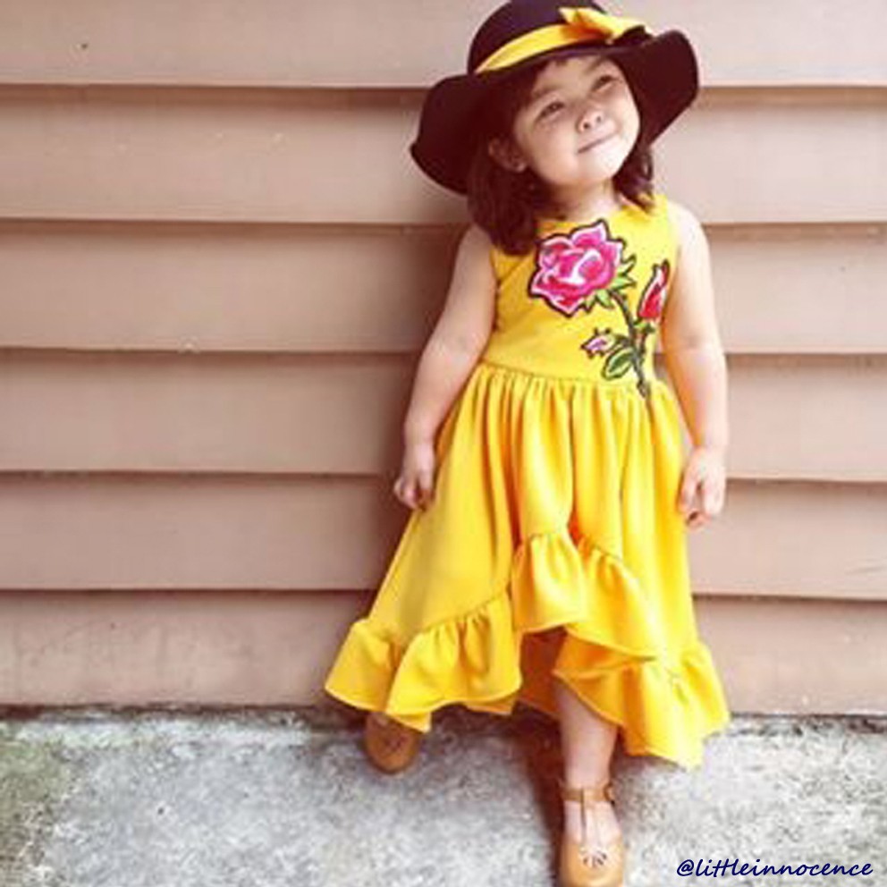 Bộ đầm xoè có in hoa kèm băng đô nơ dễ thương dành cho bé gái