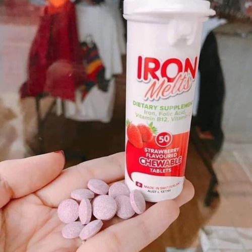 Viên sắt ngậm Iron Melts vị dâu 50 viên của Úc