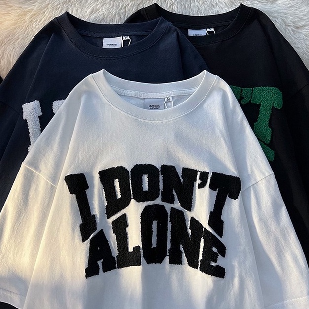 ZHELIHANGFEI Áo Thun Tay Ngắn Form Rộng Thêu Chữ Phong Cách Retro Mỹ