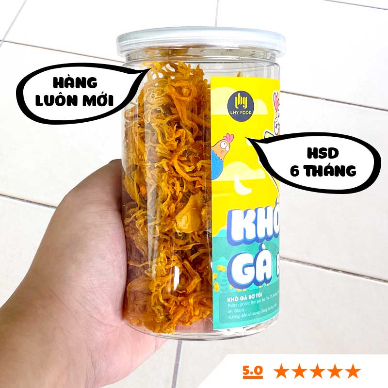 Khô gà bơ tỏi xé cay, khô gà lá chanh 200g đồ ăn vặt LHYFOOD Hà Nội giòn ngon đậm vị - Có Quà tặng