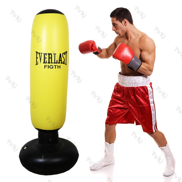 Bao trụ đấm bốc Boxing PVC 1.6m BƠM HƠI, trụ tập võ di động gấp gọn cao cấp - POKI
