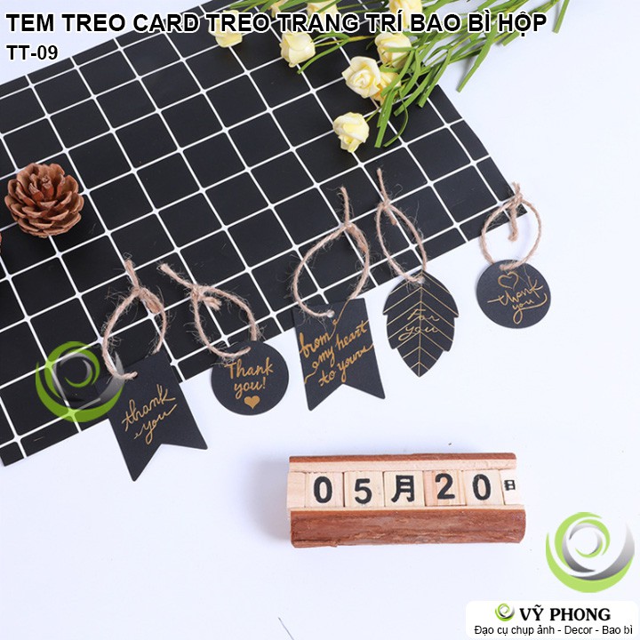 SET 10 TEM TREO TAG TREO GIẤY CARD ĐEN/ĐỎ IN NHŨ VÀNG CHỮ THANK YOU FOR YOU TRANG TRÍ ĐÓNG GÓI BAO BÌ HỘP QUÀ TT-09