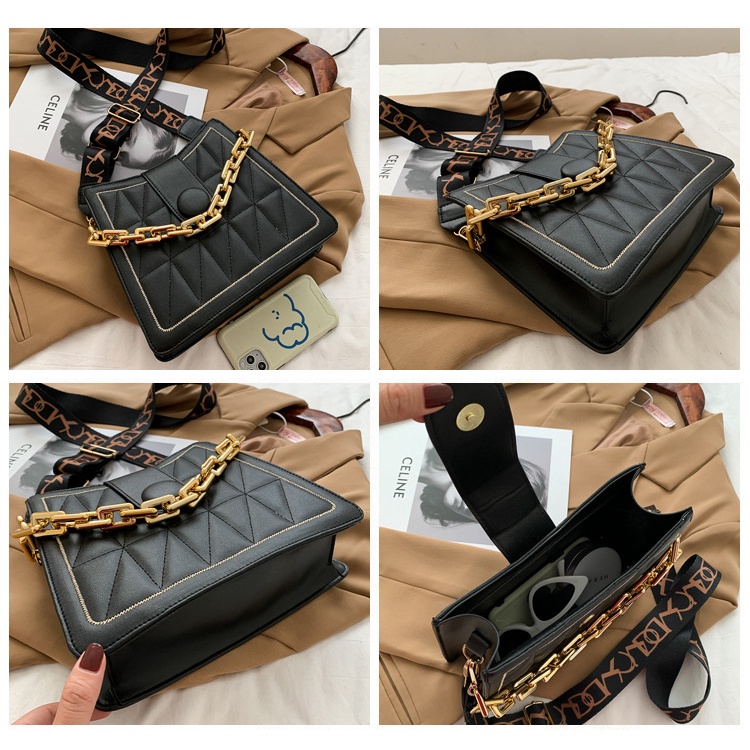 Túi Đeo Chéo Da Pu Dáng Vuông Nhỏ Phối Dây Xích Thời Trang Mùa Xuân Cho Nữ