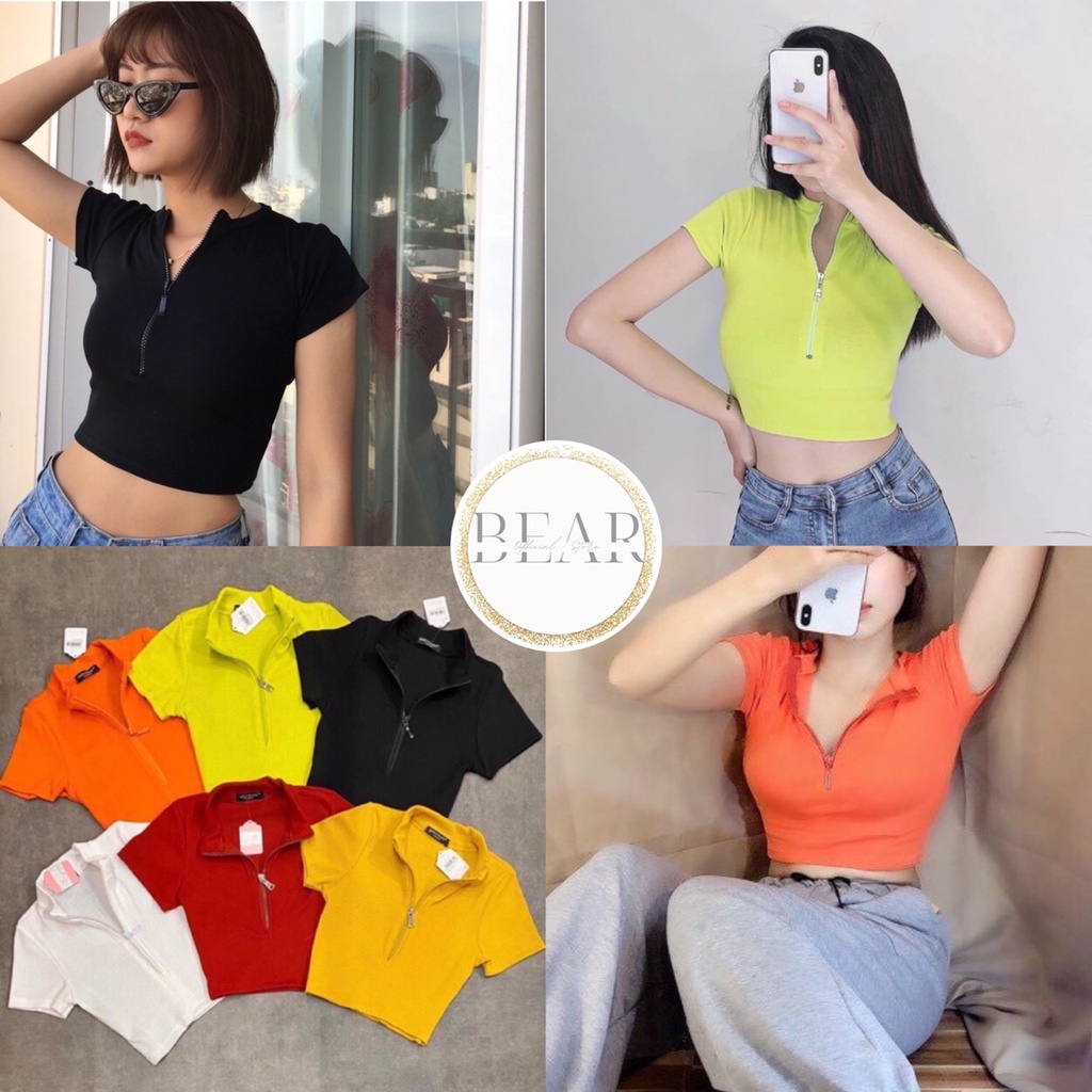 Áo croptop kiểu nữ dây kéo chất borip dày mịn hàng chuẩn style đẹp - AK0030 | bear.story