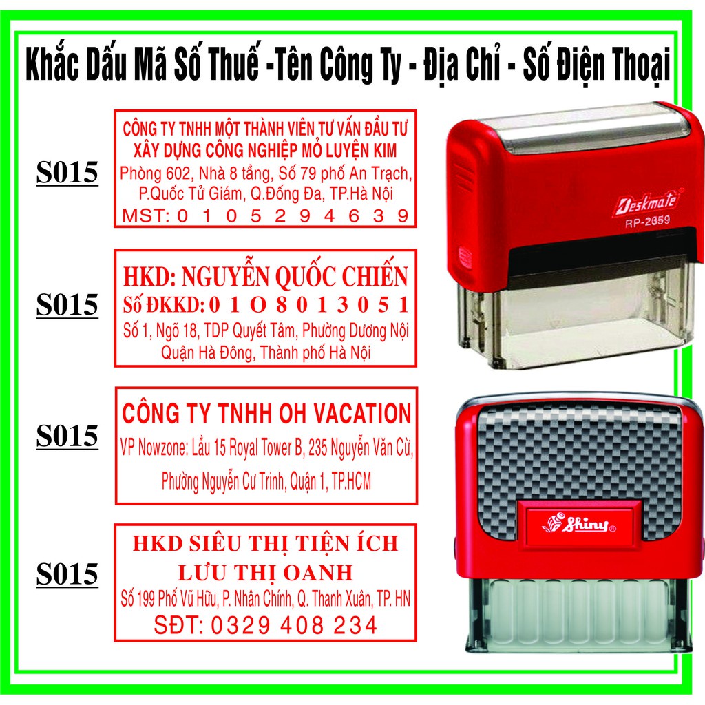 ▪Khắc dấu mã số thuế tên công ty, địa chỉ + điện thoại