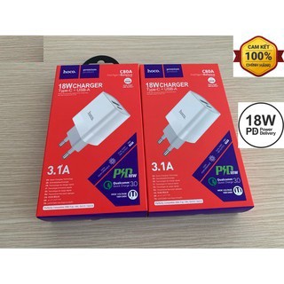 Cốc sạc nhanh Hoco C80 18W (QC 3.0, PD) 2 cổng sạc cho Iphone và Android (chính hãng,BH 6T)