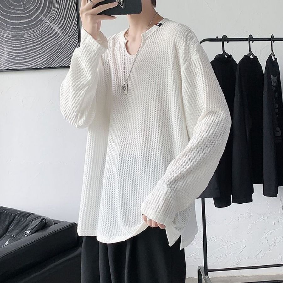 ÁO DÀI TAY LEN TỔ ONG COTTON FORM RỘNG MỀM MỎNG THU ĐÔNG UNISEX