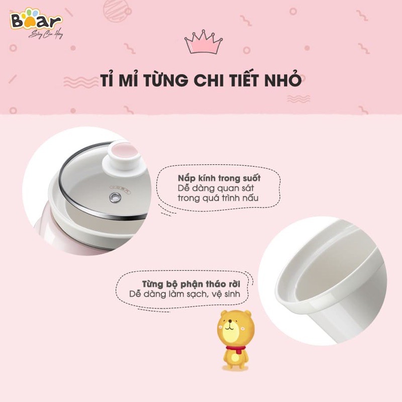 [BẢN QUỐC TẾ] Nồi nấu cháo chậm ninh hầm Bear 1L cho bé ăn dặm