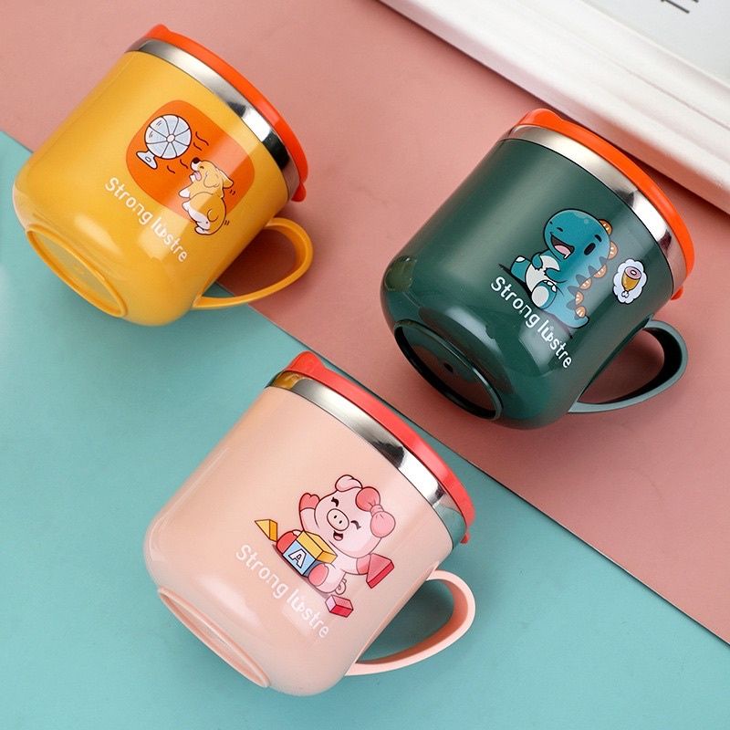 Ly cốc inox giữ nhiệt kèm nắp và ống hút cho bé