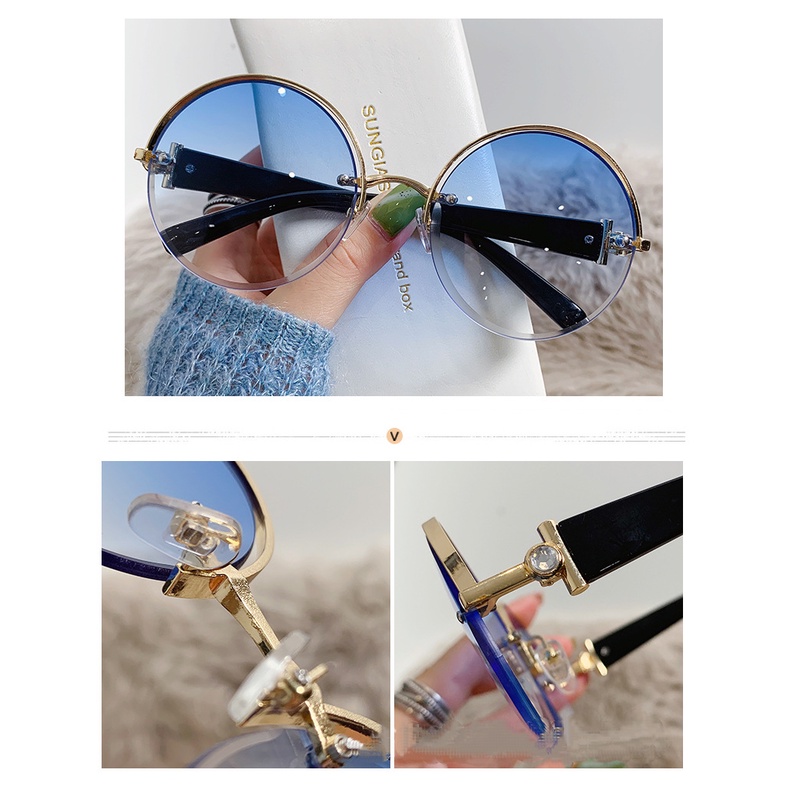 Kính Mát Gọng Kim Loại Tròn Không Viền Cá Tính Cho Nữ