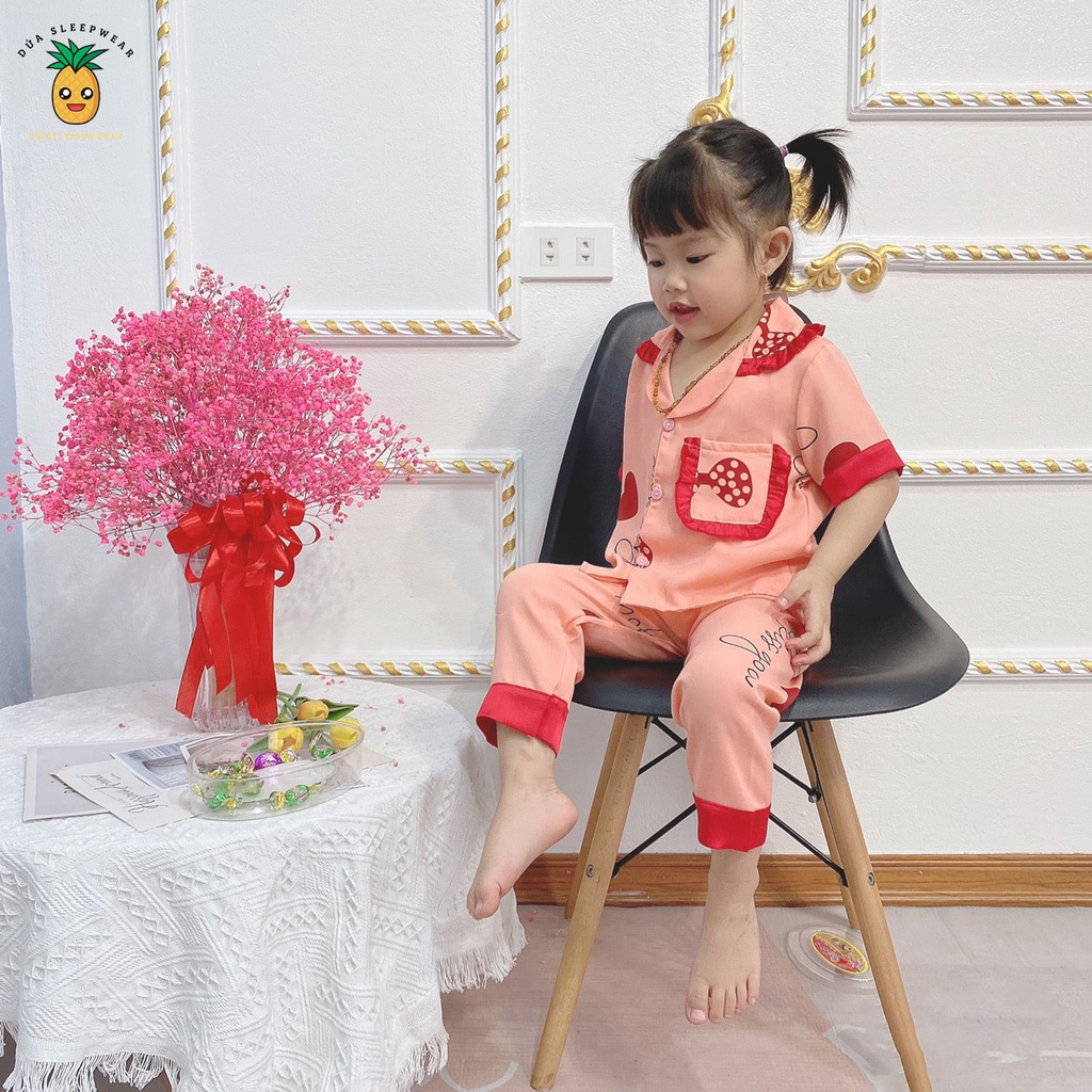 Bộ Đồ Ngủ Pijama cộc tay bé gái,sét quần áo trẻ em mặc nhà lụa mango nhiều màu size Nhí và Đại (12-40kg)