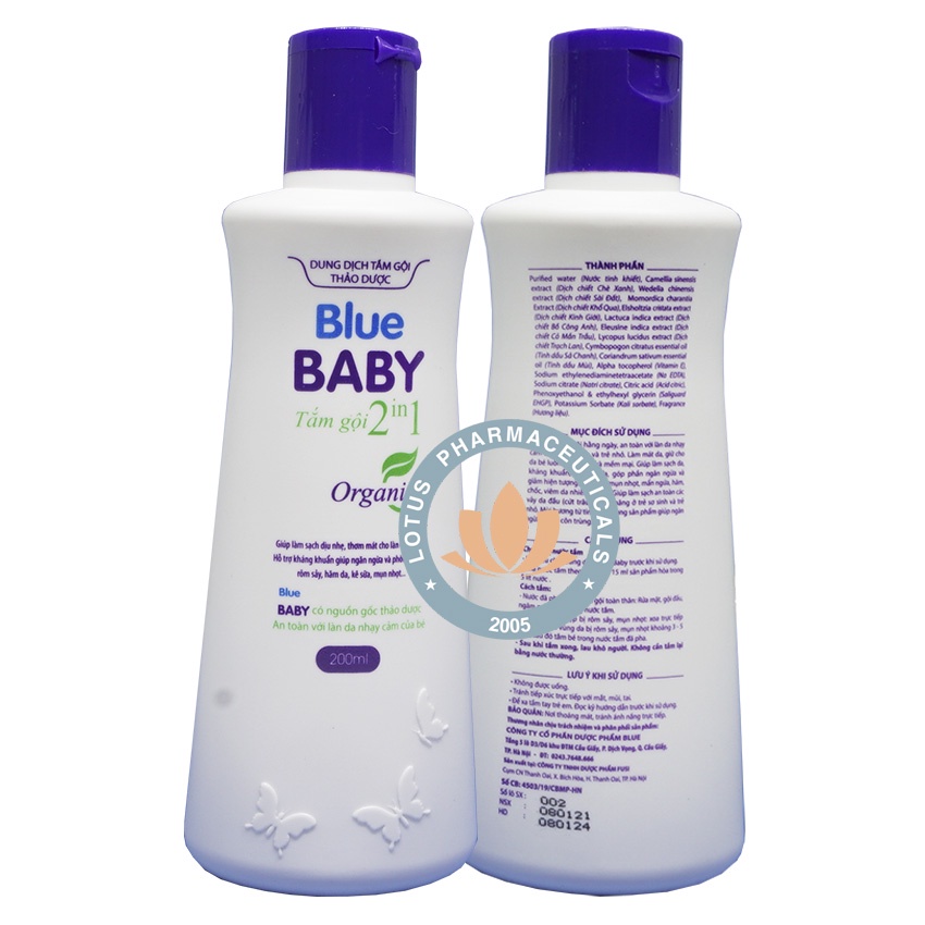 Blue Baby 2 in 1-Dung dịch tắm gội 2 trong 1, tắm gội cho trẻ em ngăn ngừa rôm sảy, vảy da đầu, lông măng. Tặng quà 39K