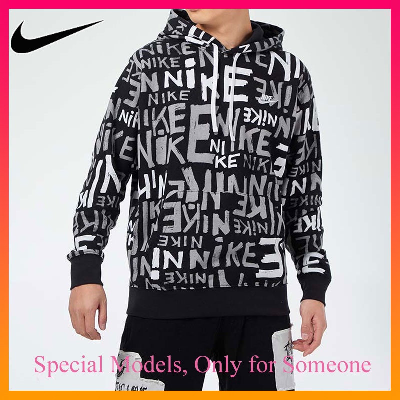 Nike Graffiti Print LOGO Pullover Hip Hops Tide Black Long Sleeve Hoodies Men's Sportswear  DA0062-010