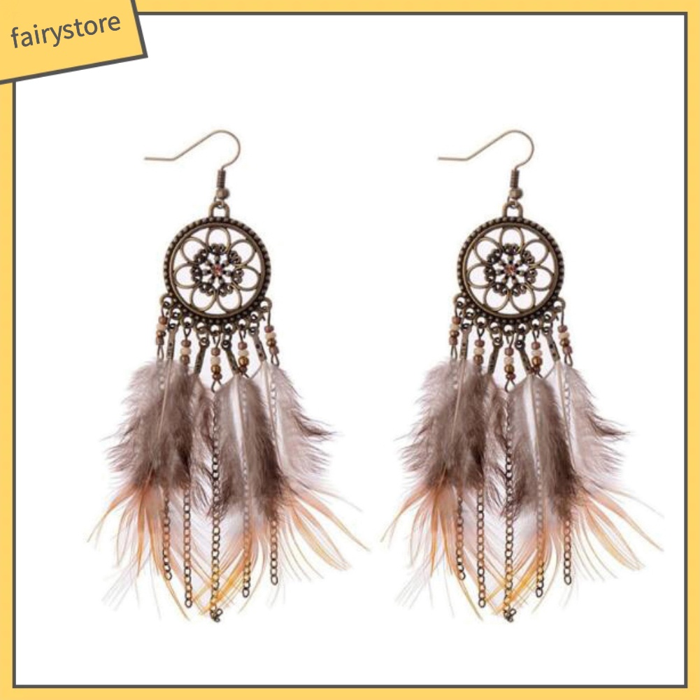 Bông tai lông vũ hình dreamcatcher