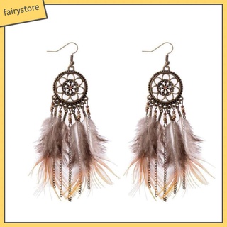Bông tai lông vũ hình dreamcatcher