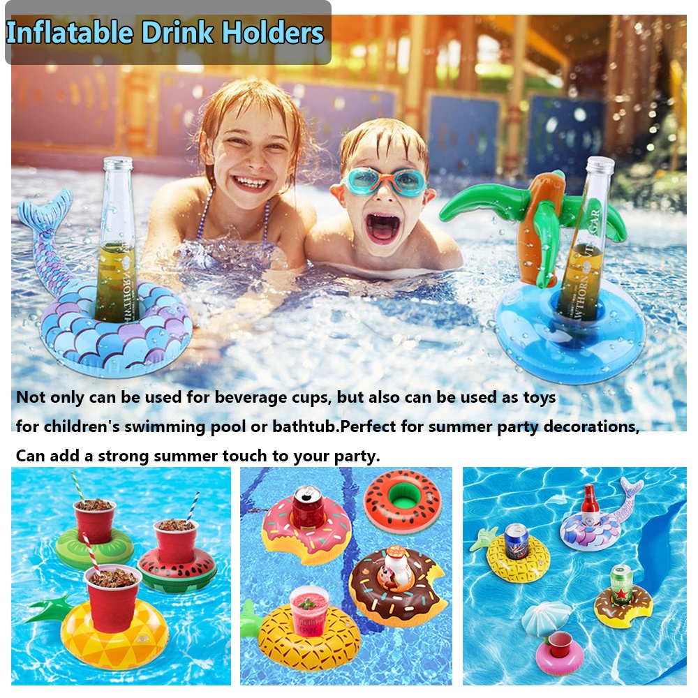 Pha đỡ ly cốc đồ uống dạng bơm hơi dành cho hồ bơi/tiệc hồ bơi trẻ em nhiều phong cách tùy chọn dễ thương