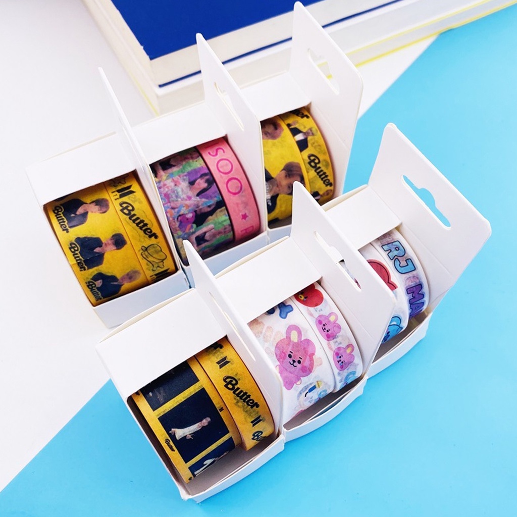Set 2 Cuộn Băng Keo Giấy Washi Bản Rộng Dùng Làm Đồ Thủ Công