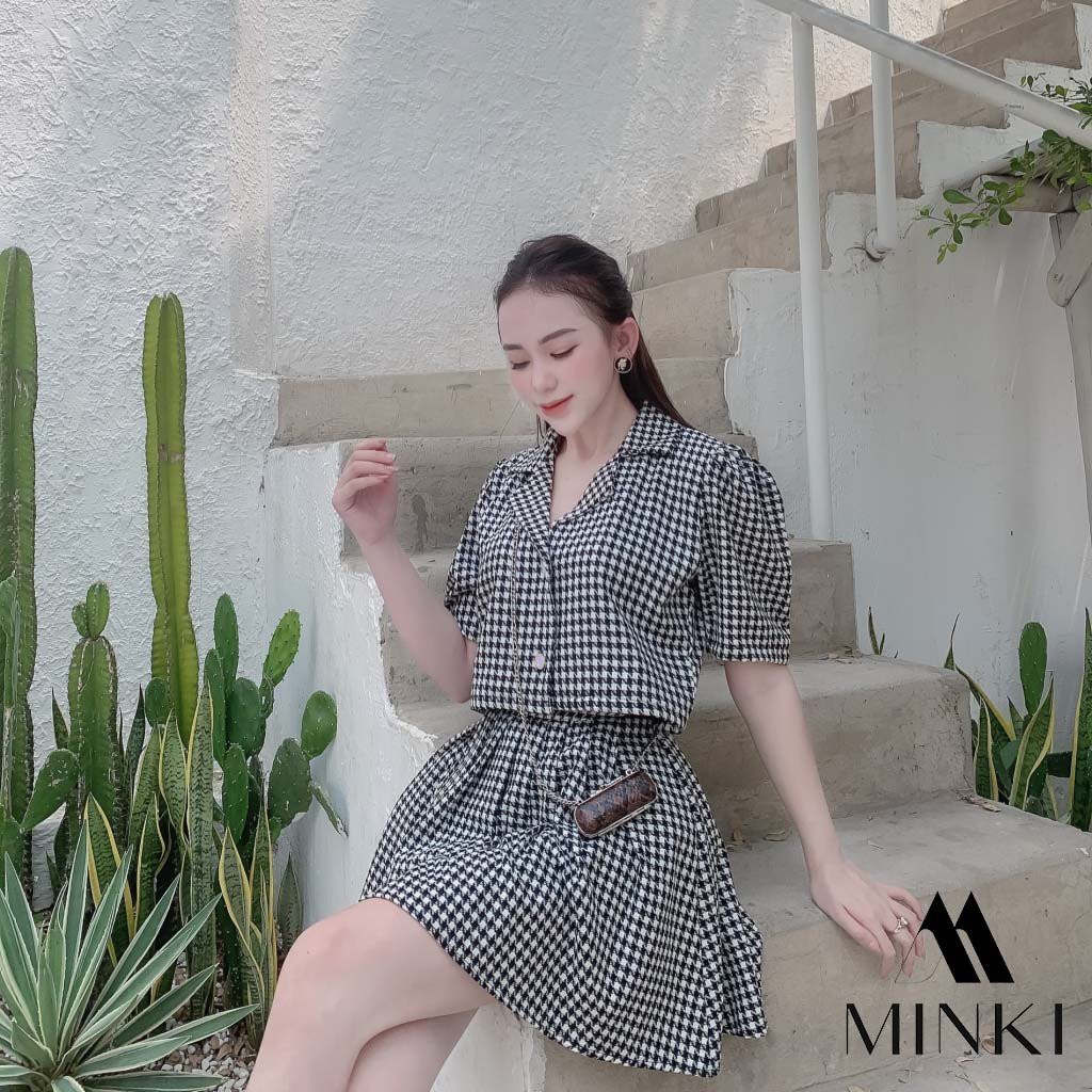 SET ÁO CHÂN VÁY KẺ Ô - Chất liệu Kaki nhập khẩu cao cấp - họa tiết kẻ ô [HÀNG THIẾT KẾ] | BigBuy360 - bigbuy360.vn