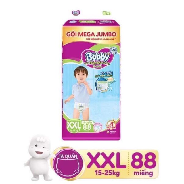 Tã Quần Bobby Gói MEGA JUMBO M120 L111 XL102 XXL93 Siêu Tiết Kiệm