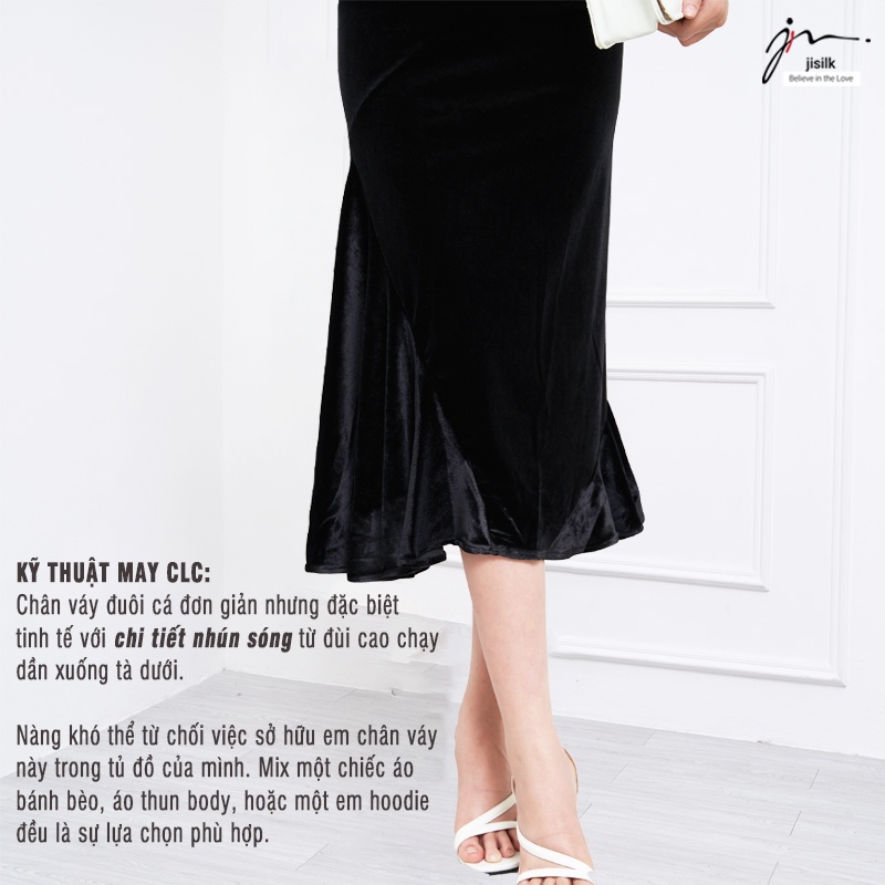 Chân váy dài đen queency style Hàn Quốc lưng cao ôm body dáng đuôi cá co giãn Jisilk N.CVD-02