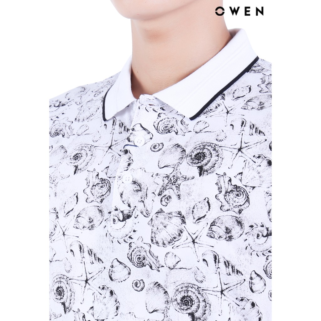Áo polo ngắn tay Owen Cotton Bodyfit màu trắng họa tiết - APV20294 | BigBuy360 - bigbuy360.vn