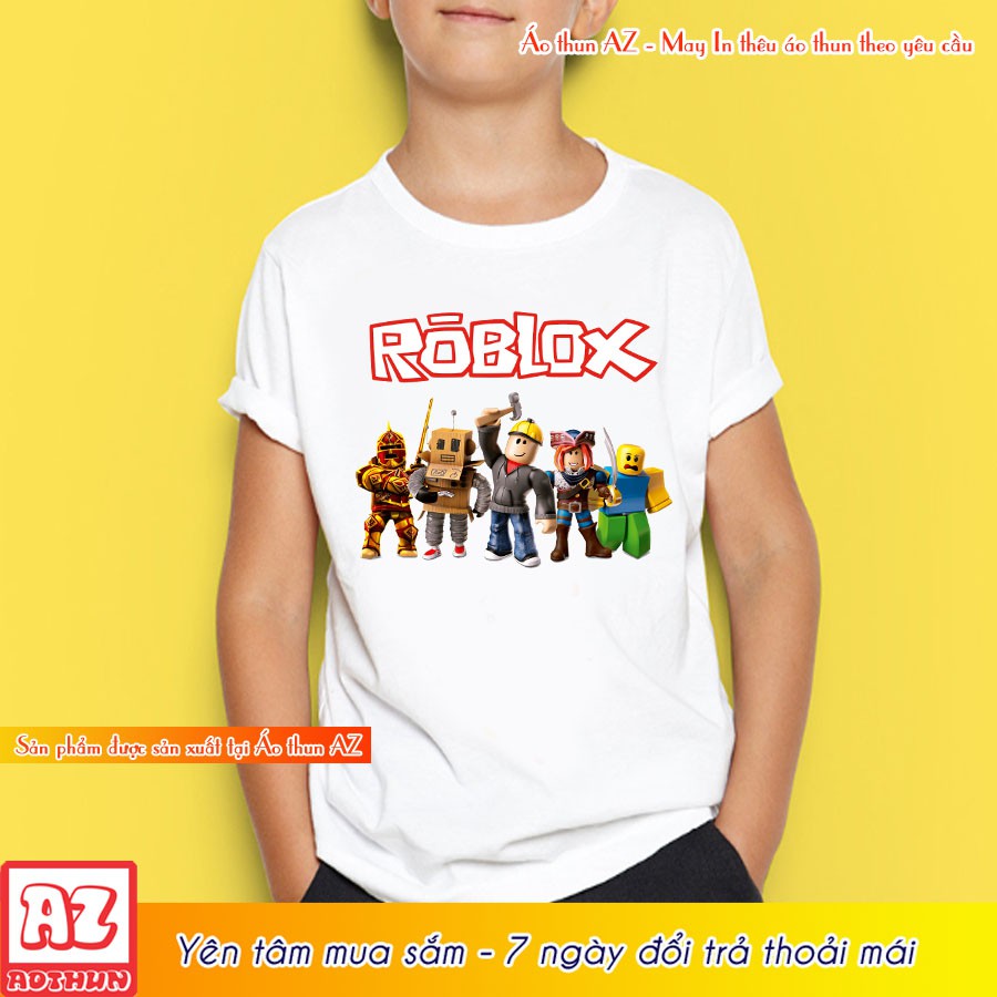 Áo thun trẻ em in hình game roblox màu cam vàng và trắng M2884