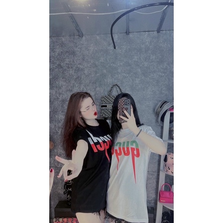 ÁO THUN Tay Lỡ GU*CCI CHỮ MÀU Tia Sét , ÁO THUN NAM NỮ UNISEX