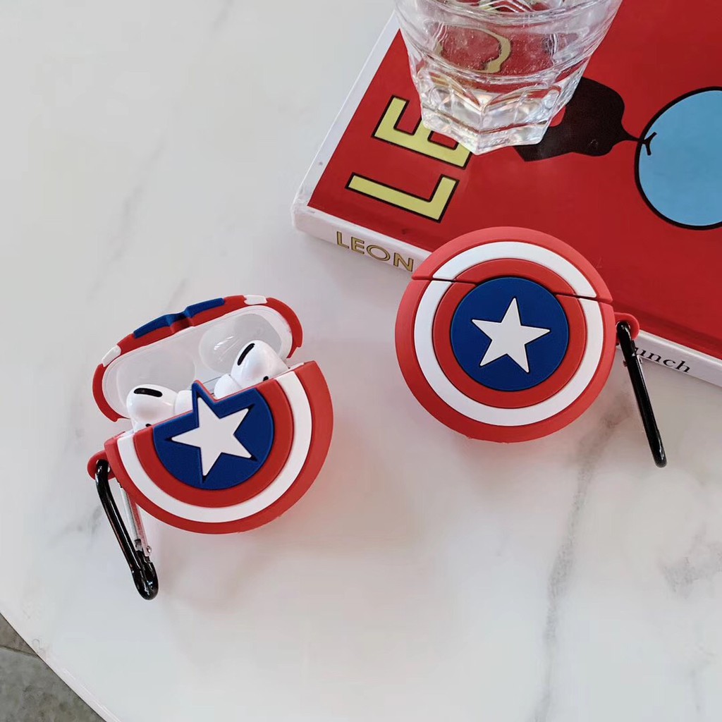 Vỏ Bảo Vệ Hộp Sạc Tai Nghe Airpods 1 / 2 / Pro Hình Khiên Captain America